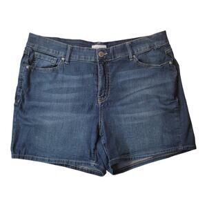 LANE BRYANT Girlfriend  Dark Rinse Mid-Rise Distressed Flex Waist Short Sz 18‎
